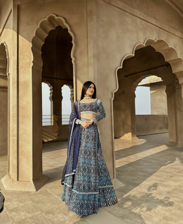 Nidhi Kunder - Printed Blue Lehenga