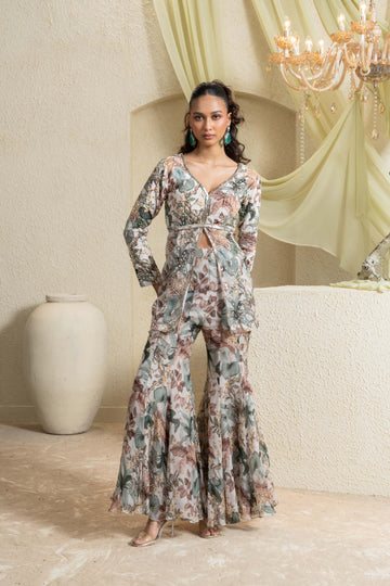 Muted Garden Hand-Embroidered Sharara Set
