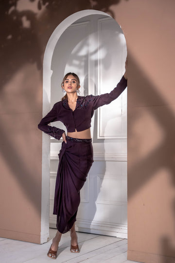 Wine Embellished Co-ord Set
