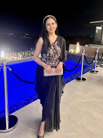Samriddhi Dhillon - Black Saree With Belt