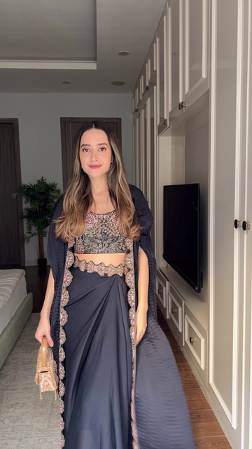 Midnight Blue Embellished Cape Set