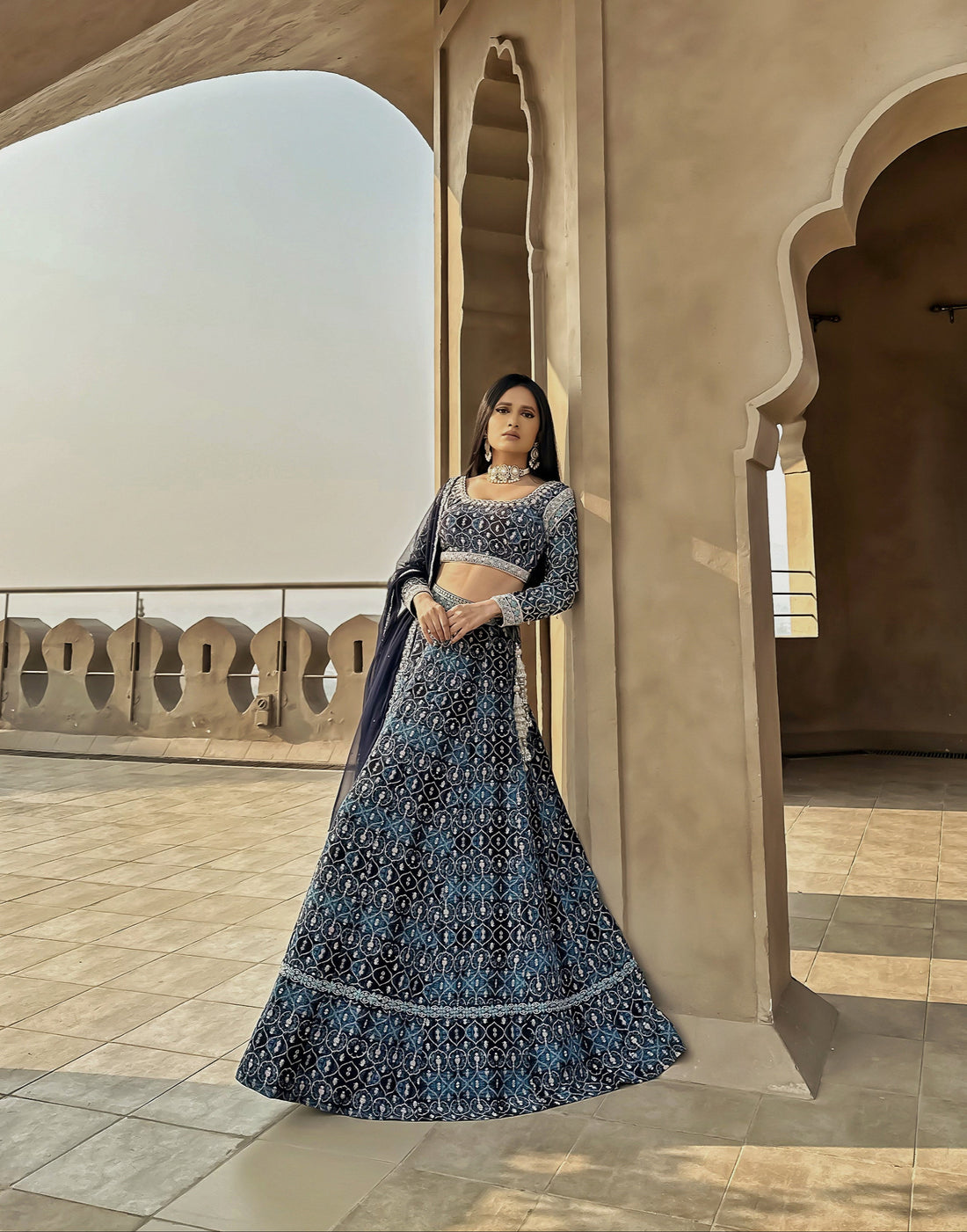 Nidhi Kunder - Printed Blue Lehenga