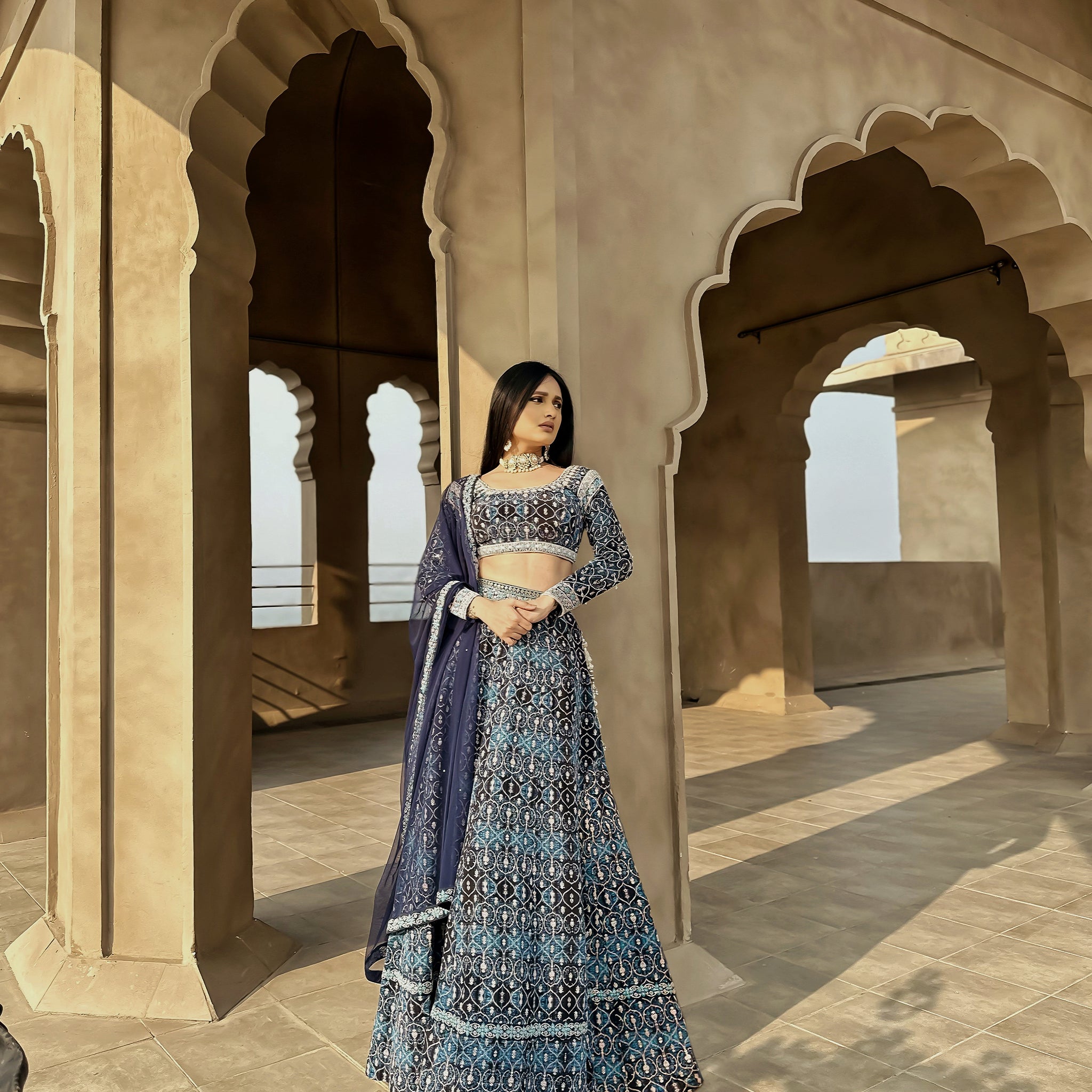 Nidhi Kunder - Printed Blue Lehenga