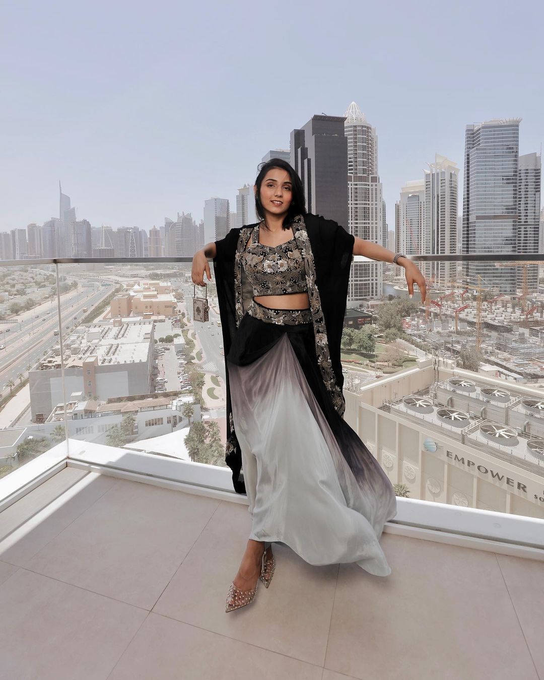 Masoom Minawala - Black Ombre Cape Set