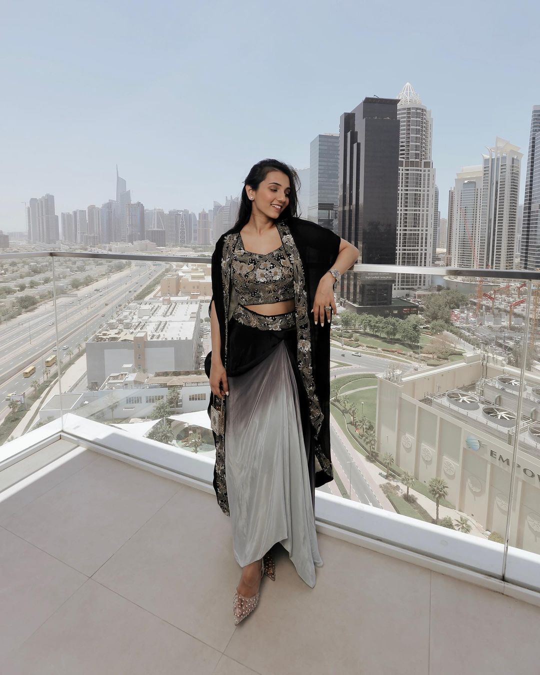 Masoom Minawala - Black Ombre Cape Set