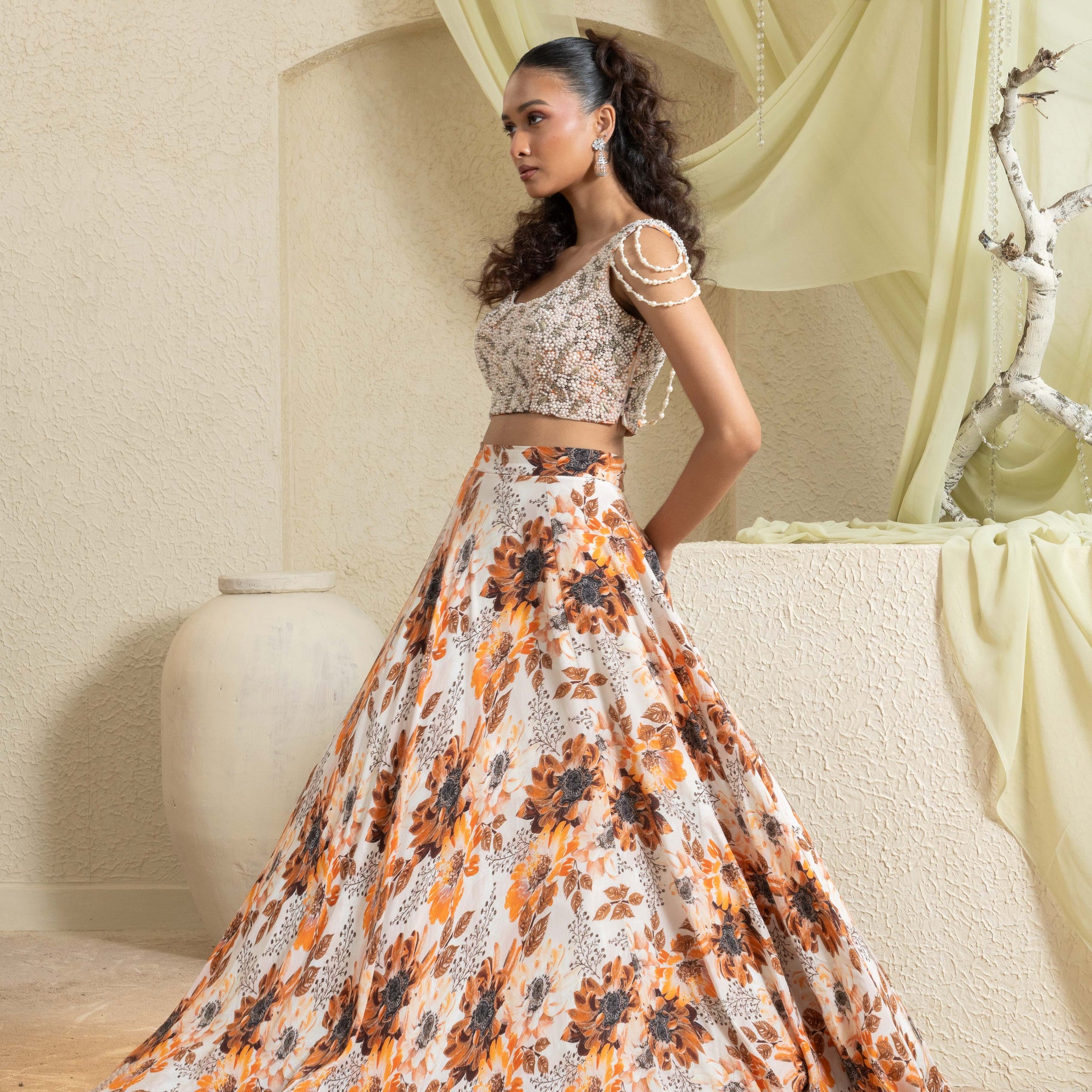 Amber Field Hand-Embroidered Lehenga