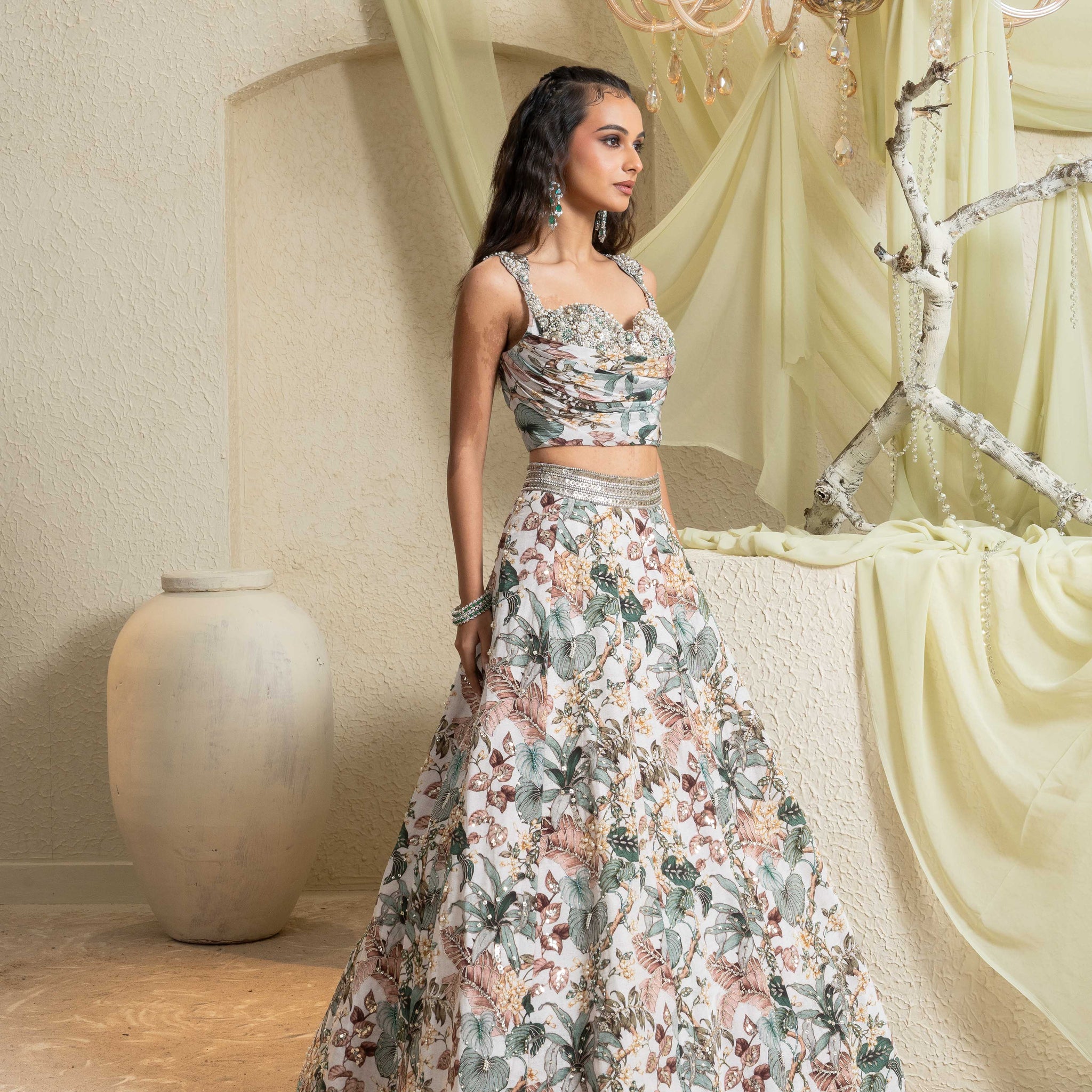 Muted Garden Hand-Embroidered Lehenga
