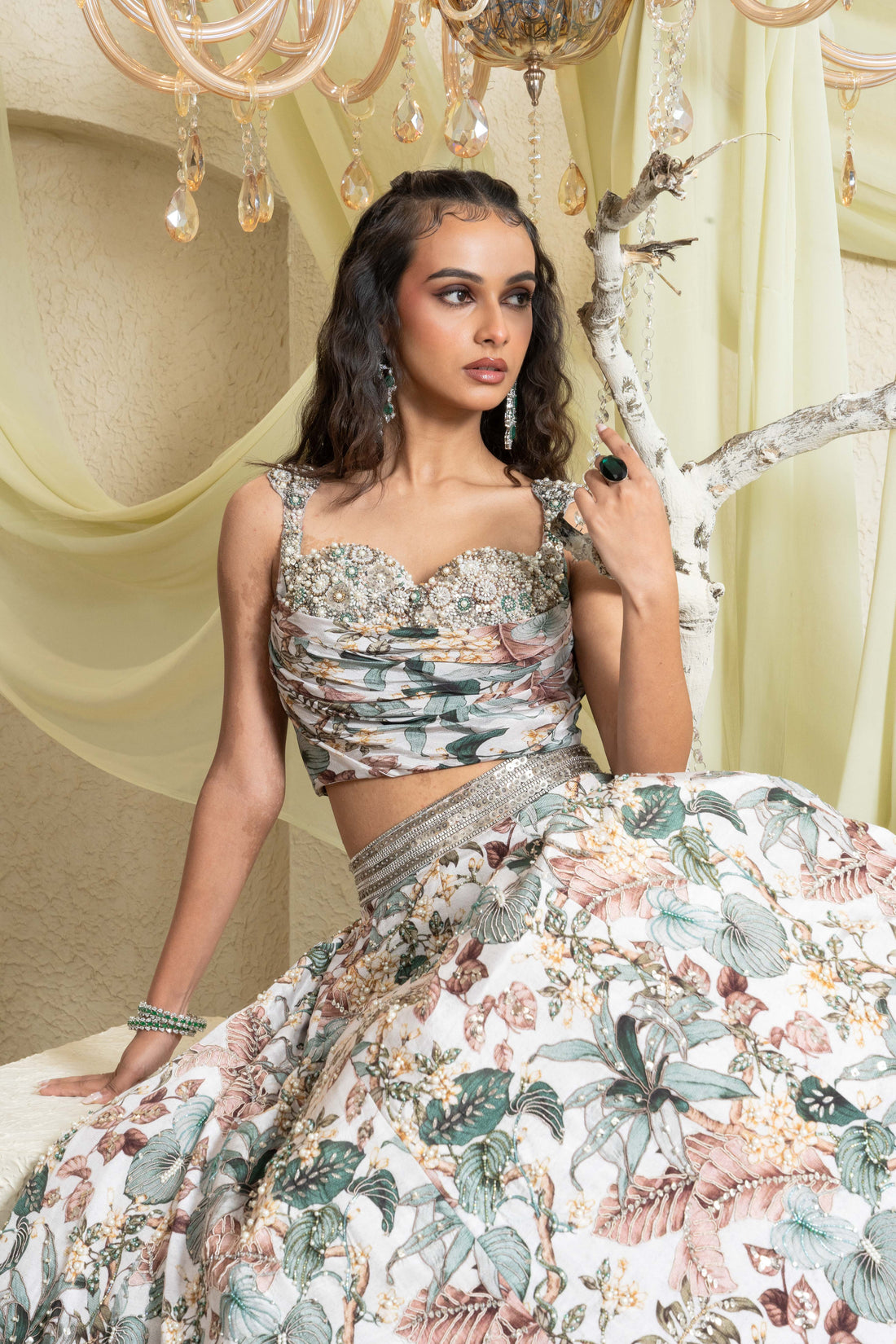 Muted Garden Hand-Embroidered Lehenga