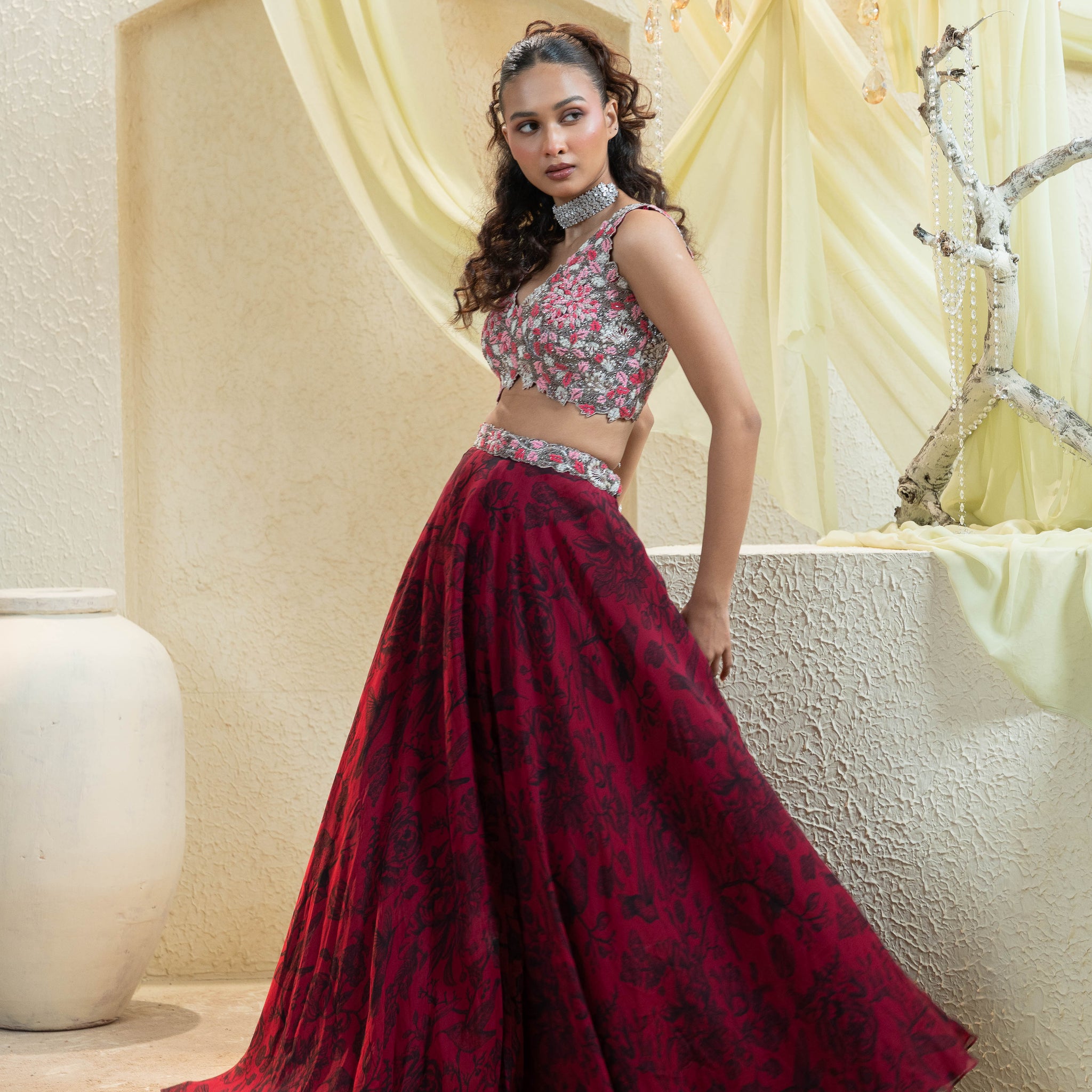 Shadow Rose Hand-Embroidered Lehenga