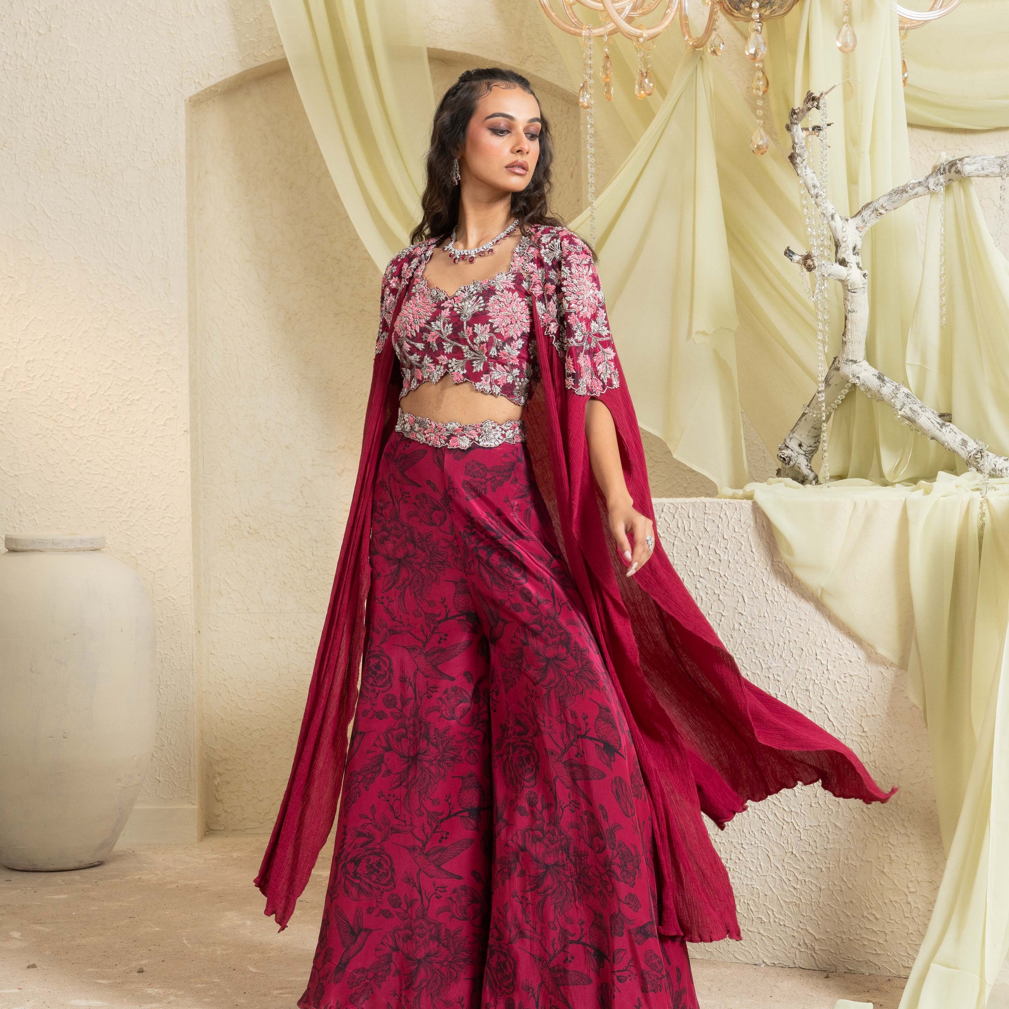 Shadow Rose Hand-Embroidered Pant Lehenga