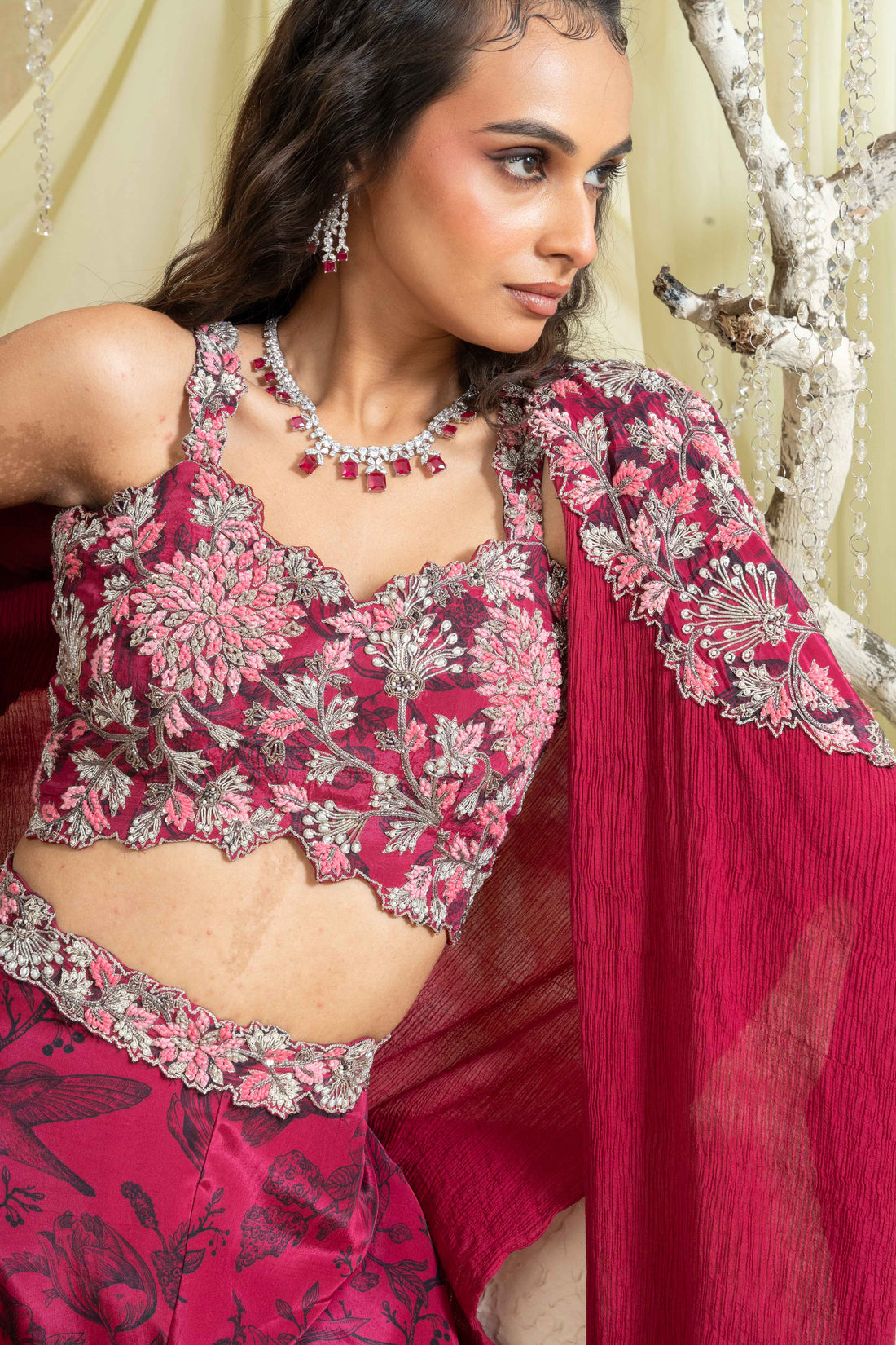 Shadow Rose Hand-Embroidered Pant Lehenga
