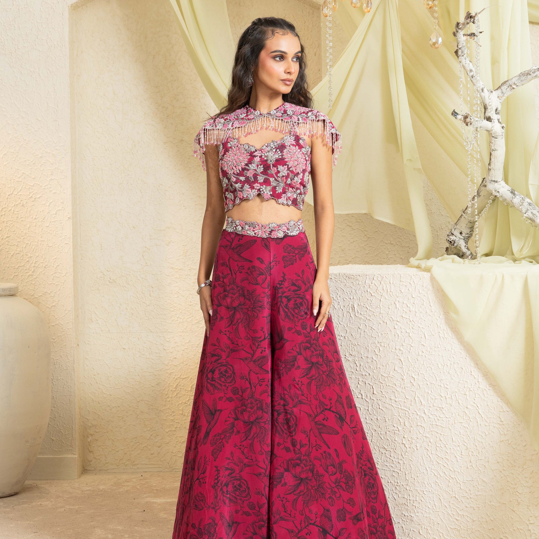 Shadow Rose Hand-Embroidered Pant Lehenga