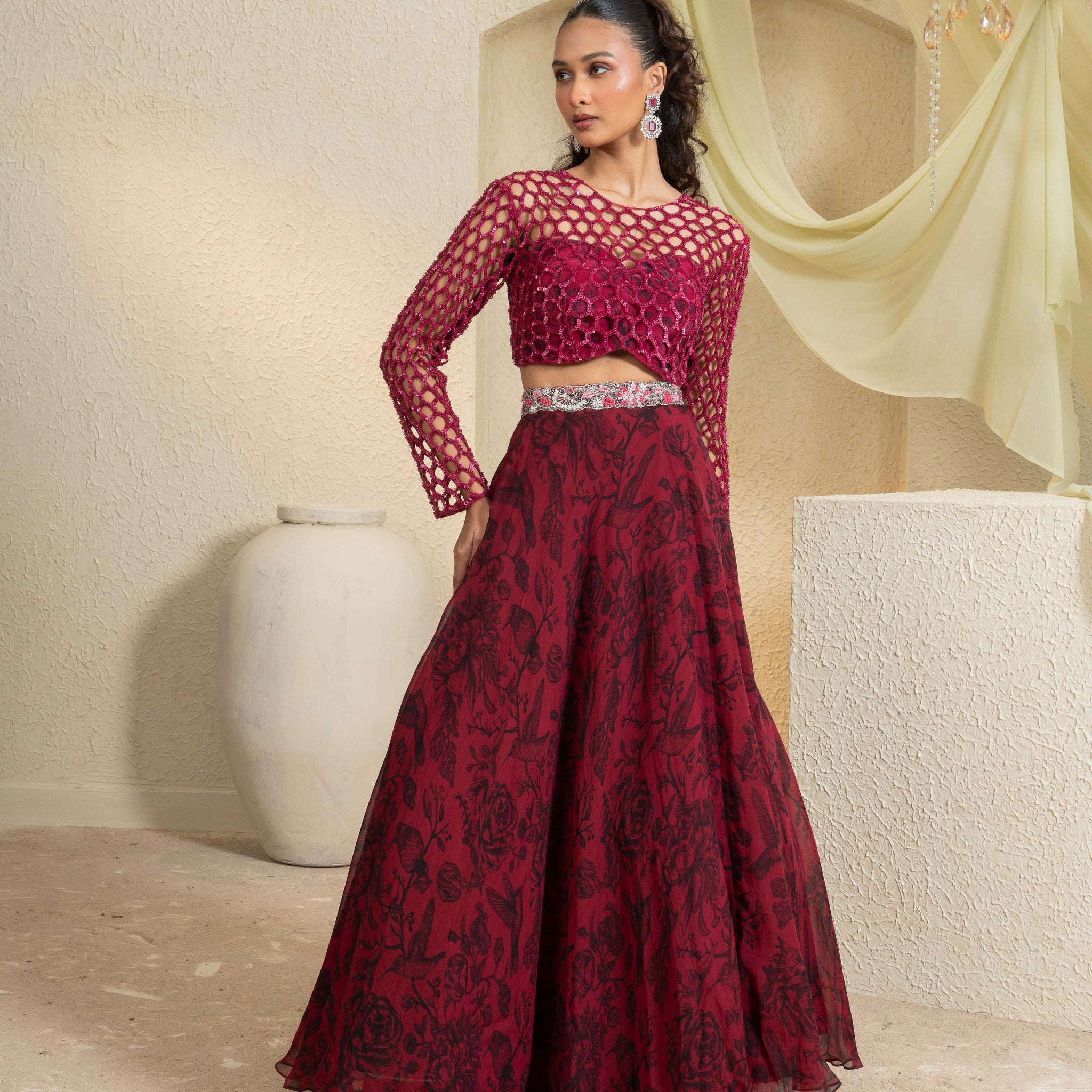 Shadow Rose Hand-Embroidered Lehenga