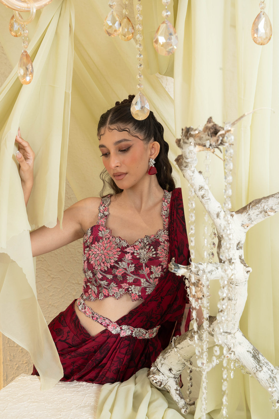 Shadow Rose Hand-Embroidered Ruffle Saree