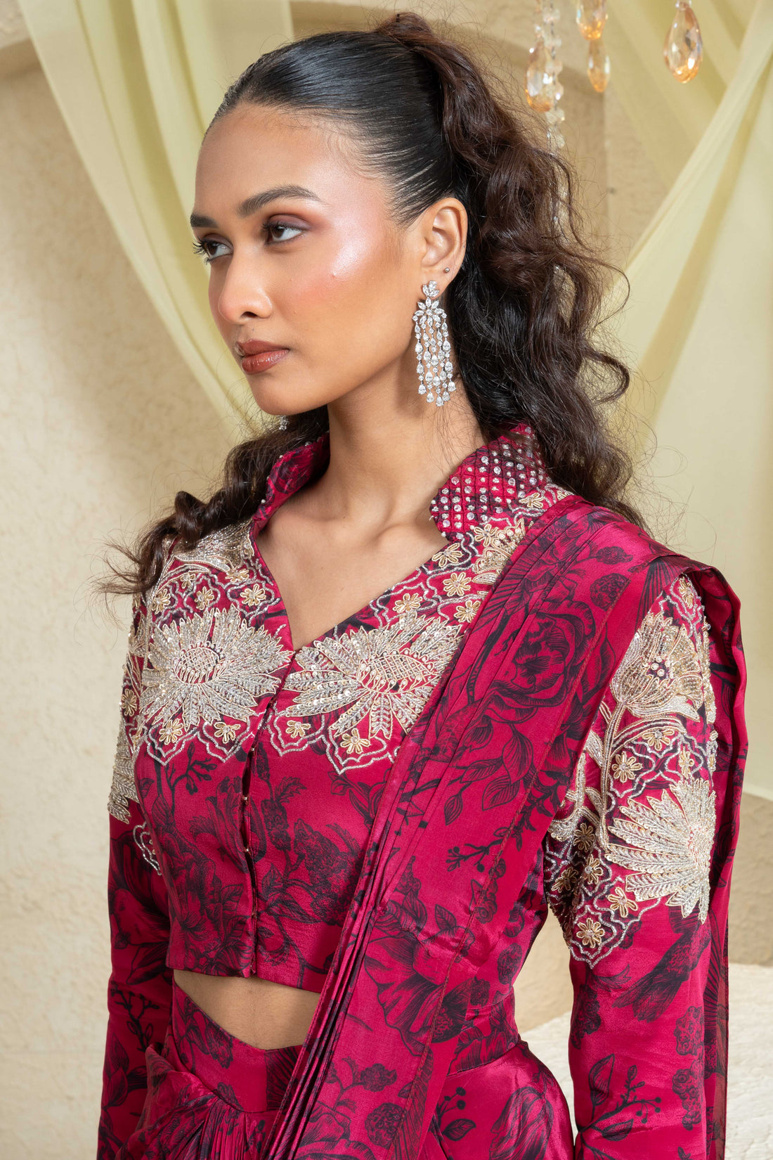 Shadow Rose Hand-Embroidered Drape Saree