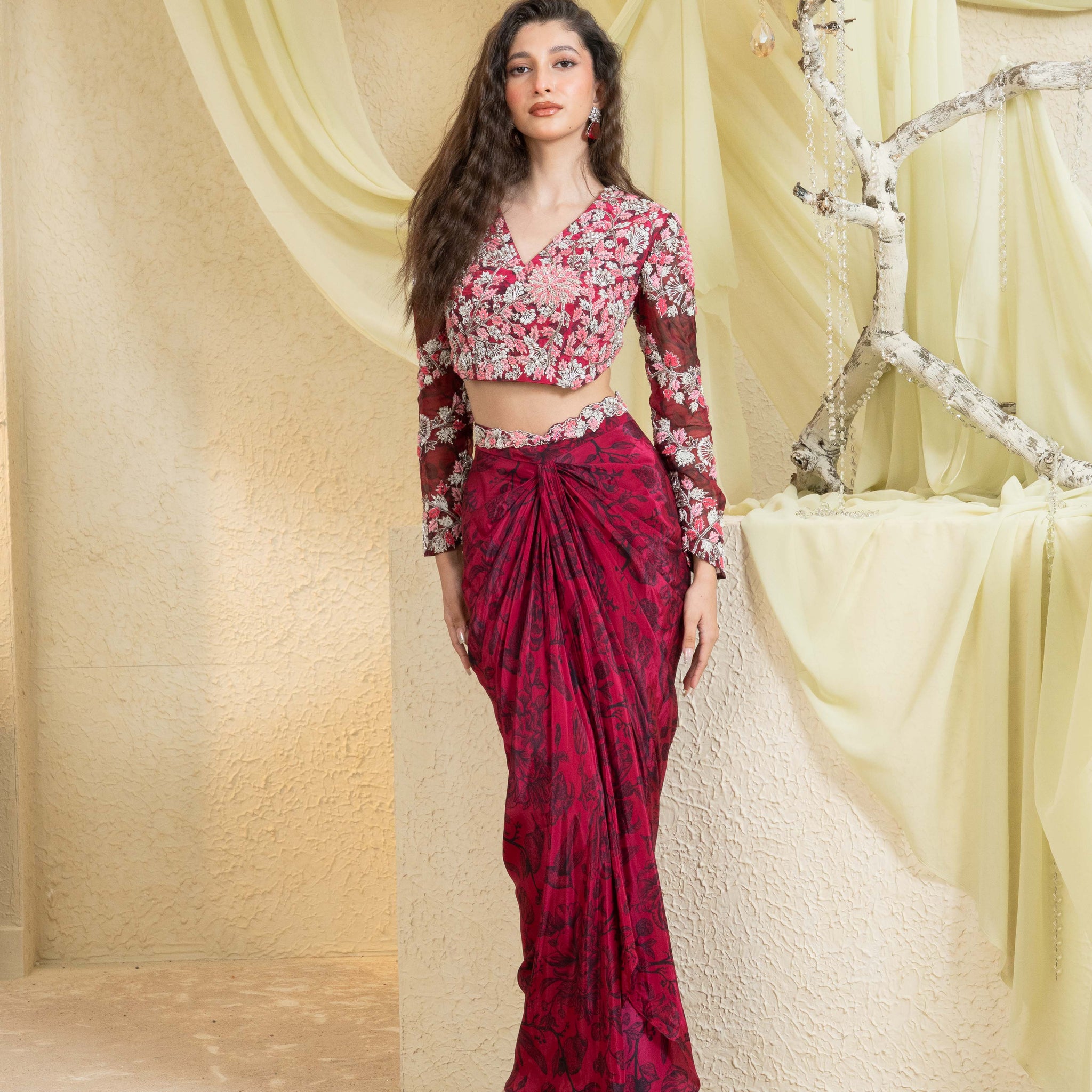 Shadow Rose Hand-Embroidered Jacket Set
