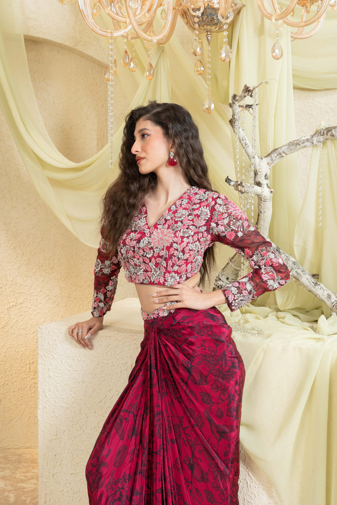 Shadow Rose Hand-Embroidered Jacket Set