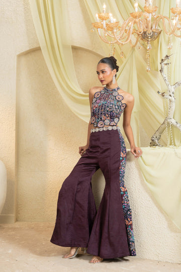 Mystic Vine Hand-Embroidered Halter Top & Pant Set