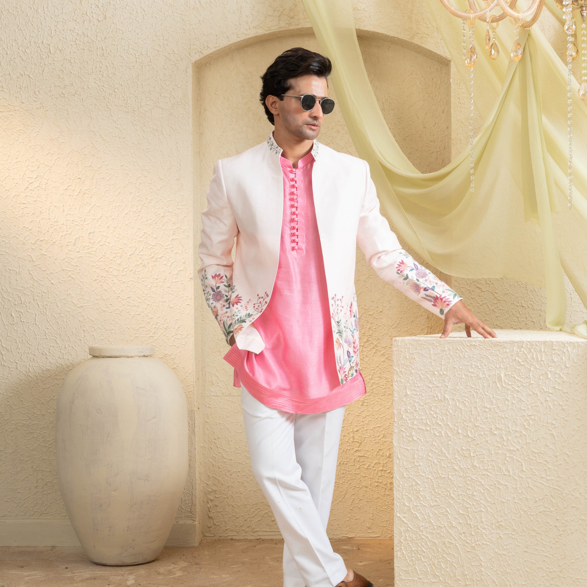 Powder Blush Embroidered Jacket Set