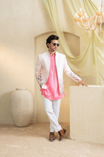 Powder Blush Embroidered Jacket Set