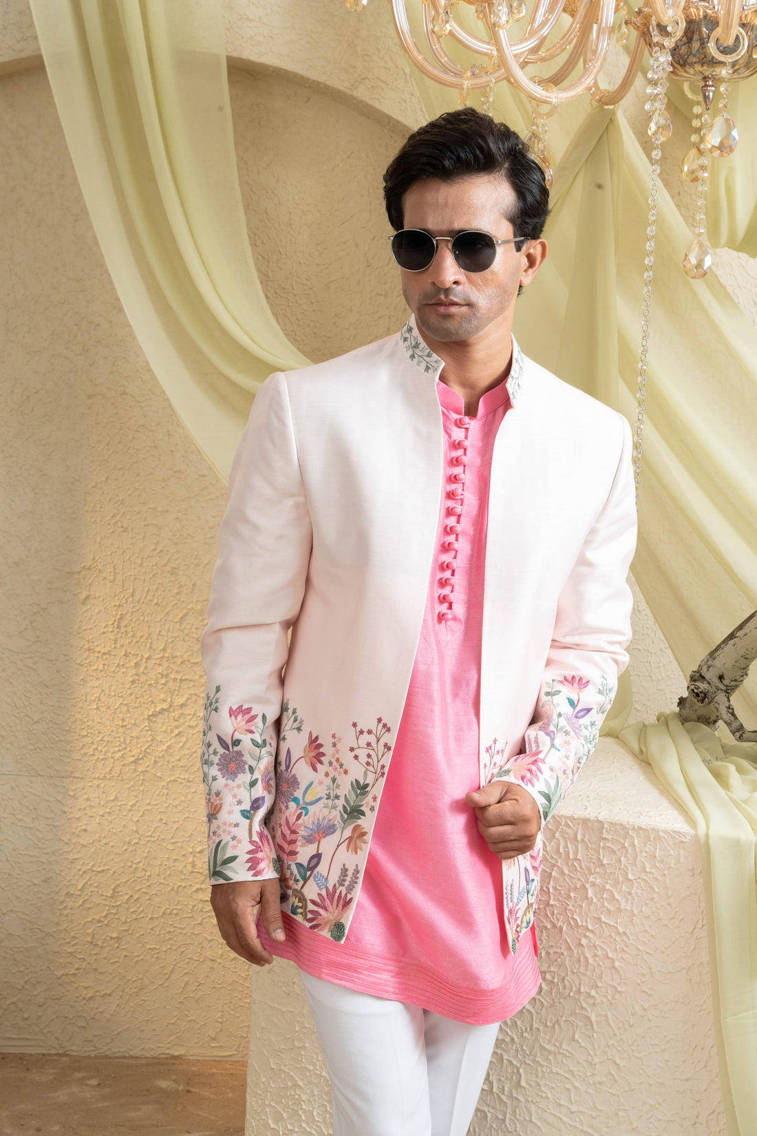 Powder Blush Embroidered Jacket Set