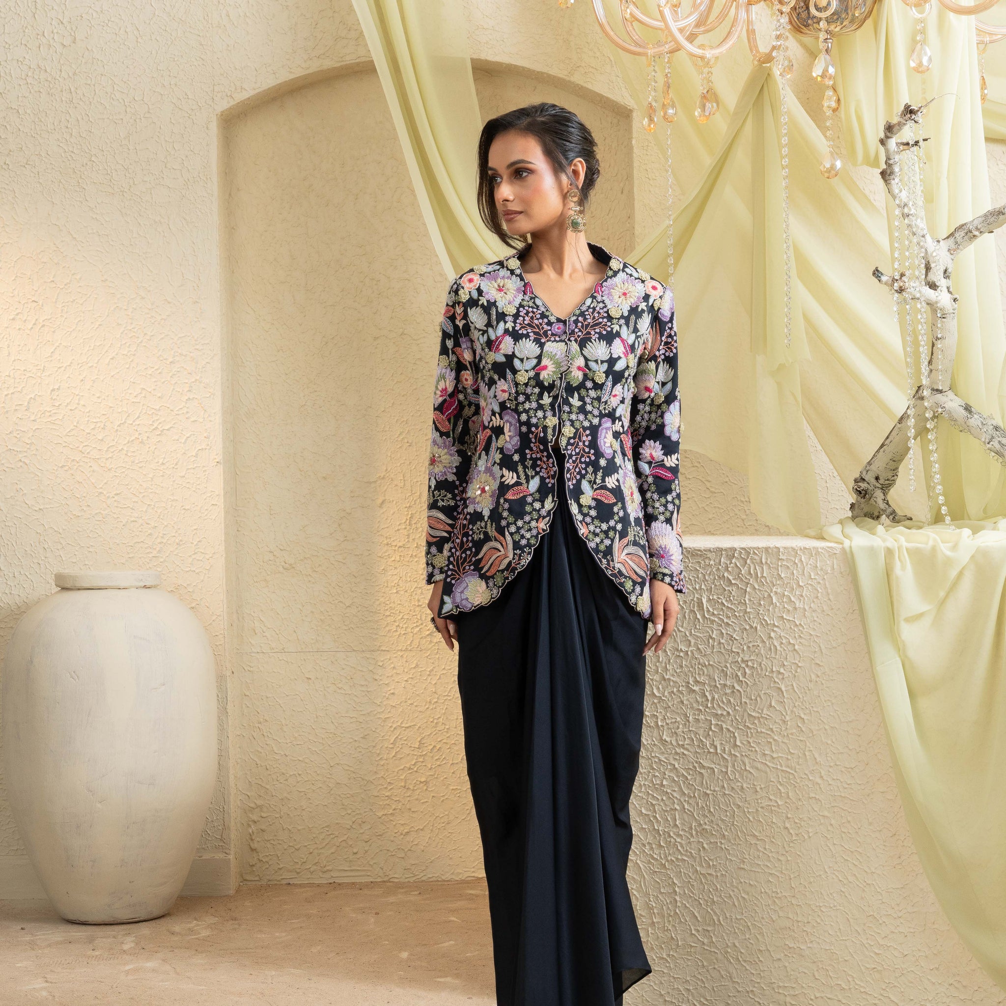 Midnight Hand-Embroidered Jacket Set