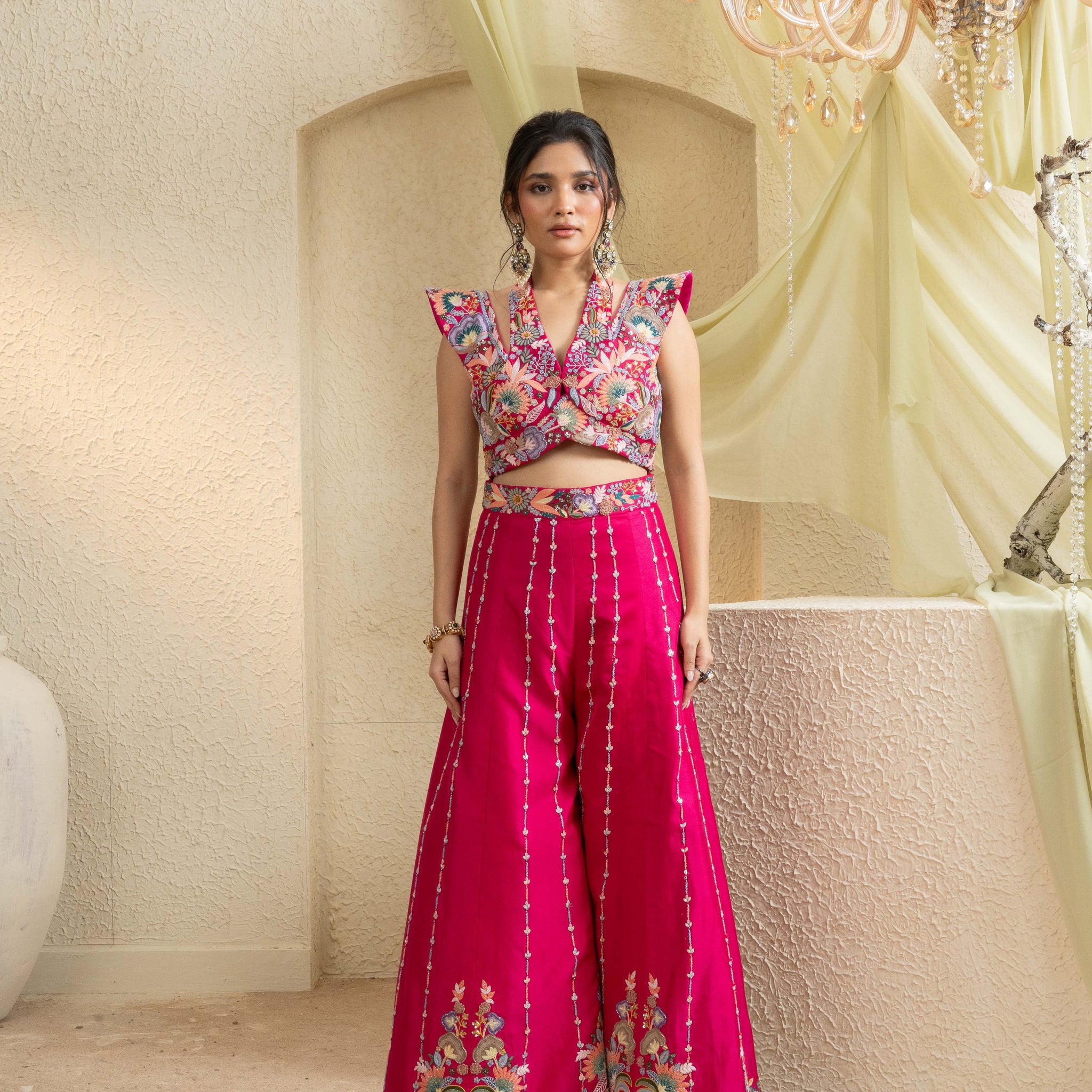 Fuchsia Bloom Hand-Embroidered Jumpsuit