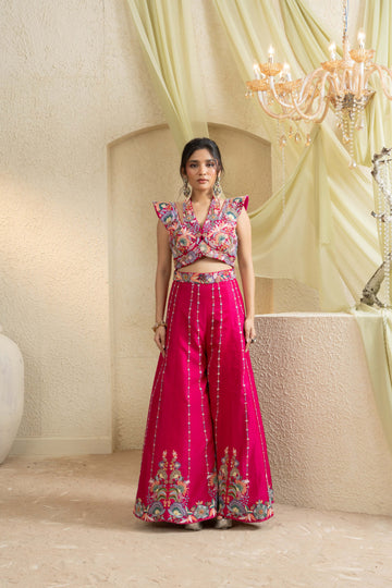 Fuchsia Bloom Hand-Embroidered Jumpsuit