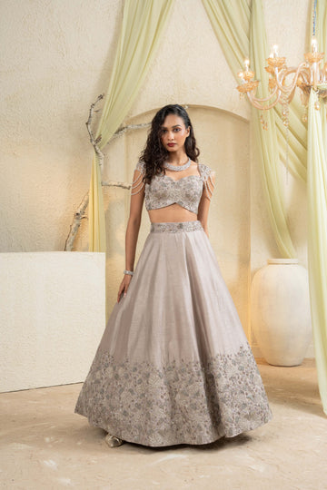 Champagne Gold Hand-Embroidered Lehenga