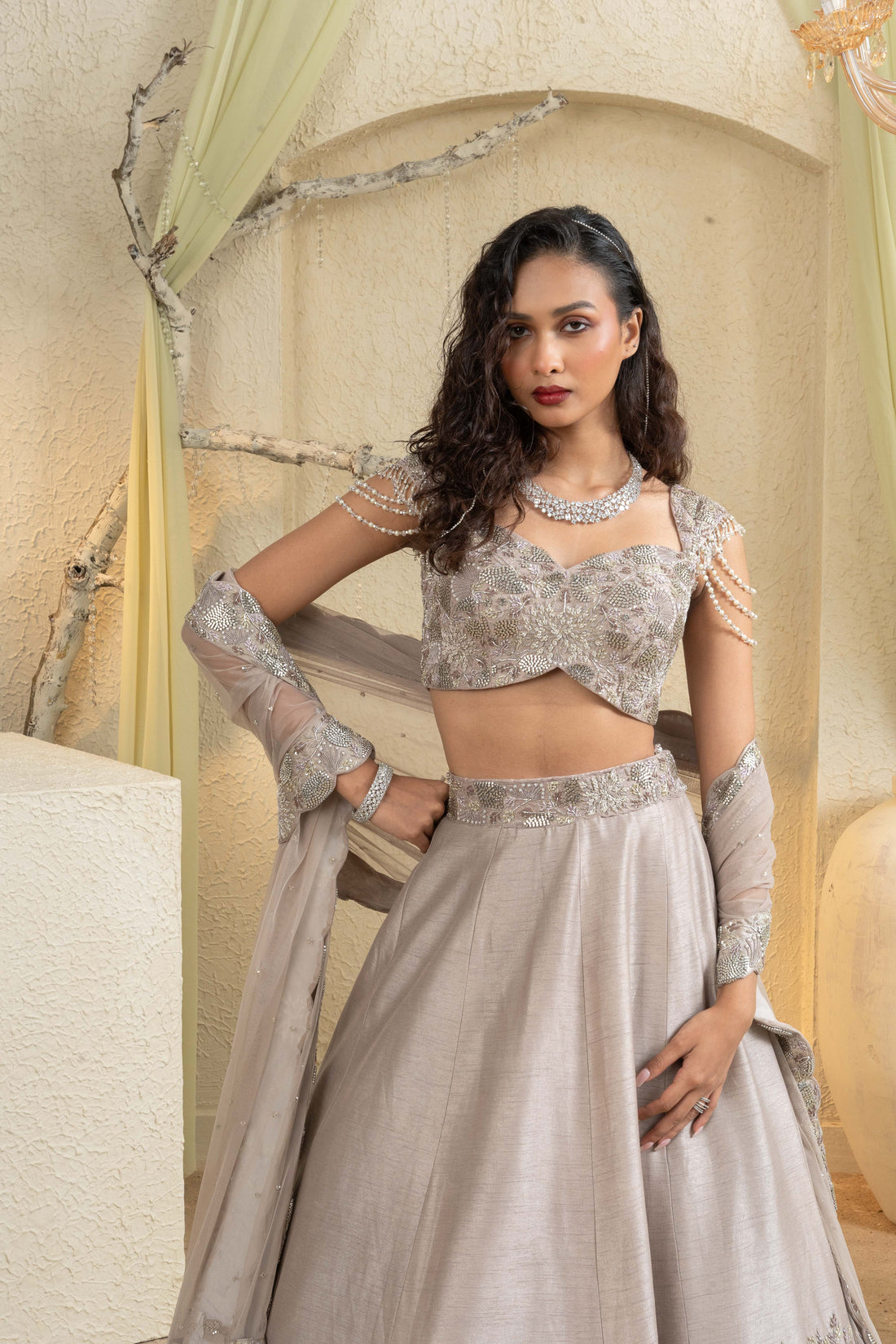 Champagne Gold Hand-Embroidered Lehenga
