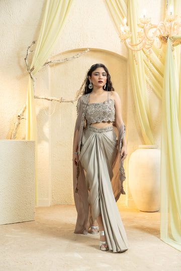 Champagne Gold Hand-Embroidered Cape Set