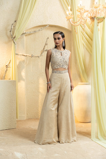 Luxe Beige Hand-Embroidered Jumpsuit