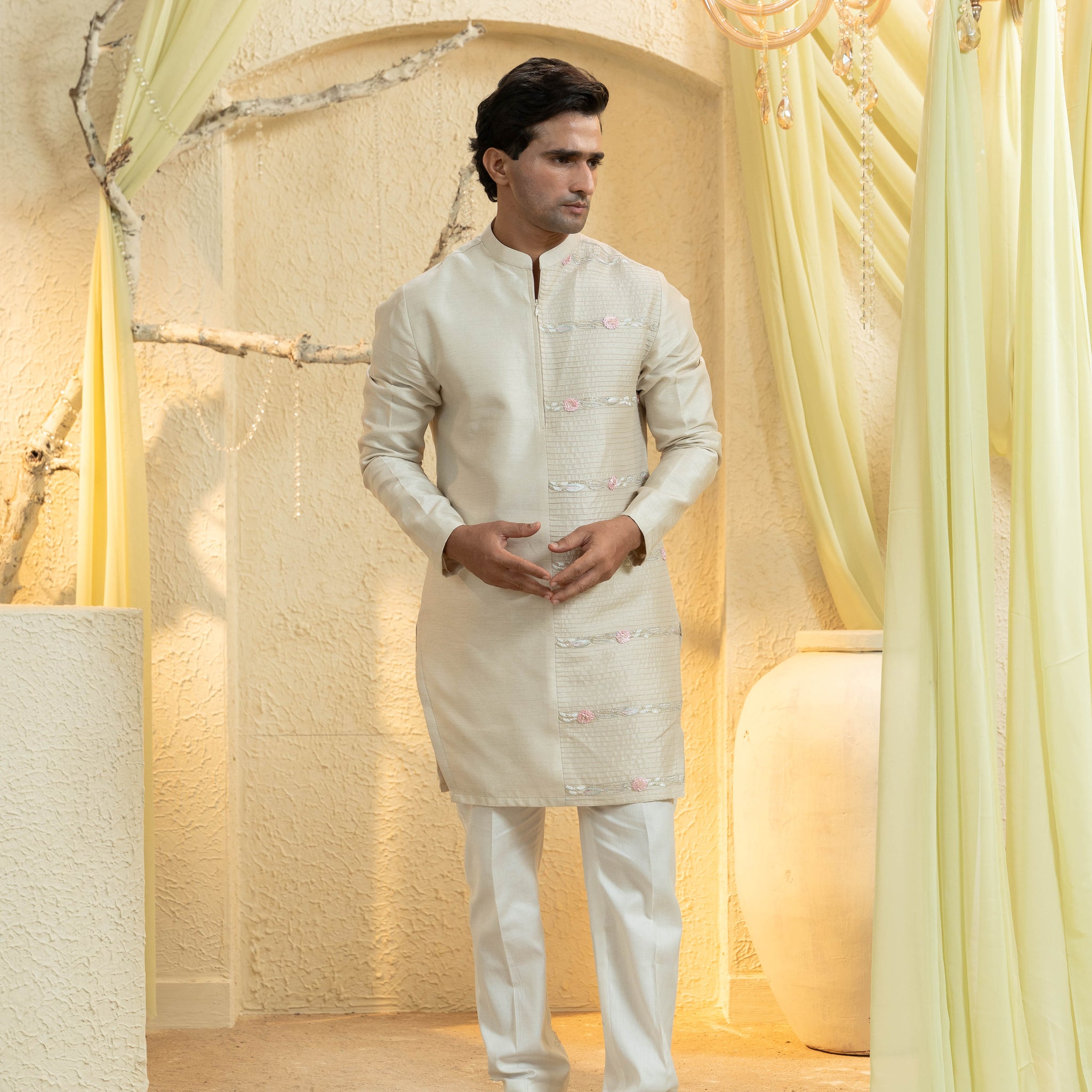 Ivory Mist Embroidered Kurta