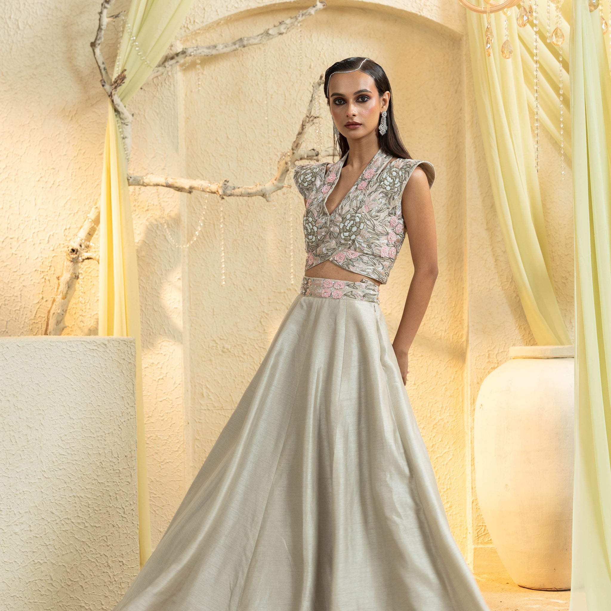 Ivory Mist Hand-Embroidered Lehenga