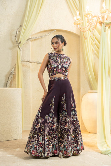 Wine Embroidered Jumpsuit