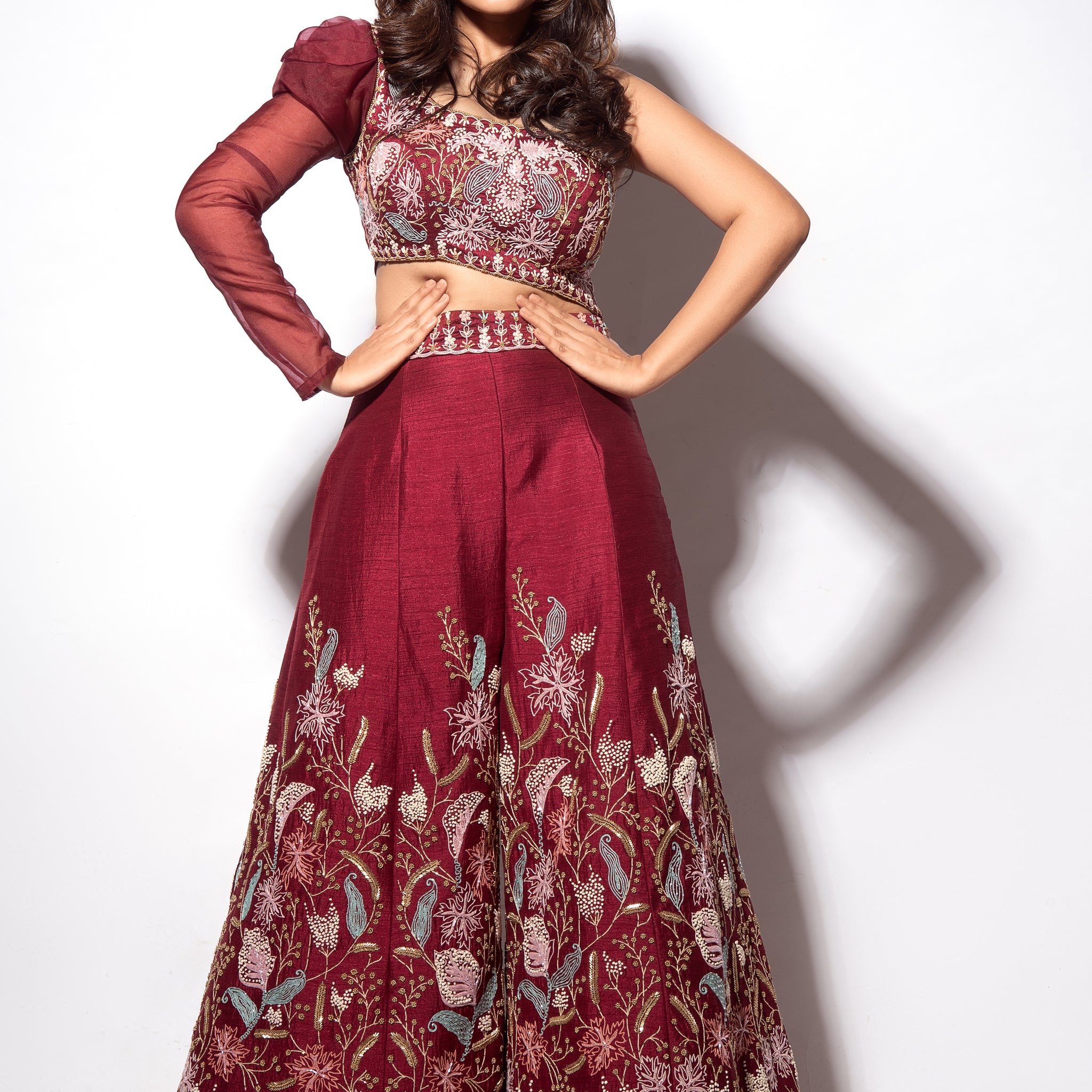 Ruby Red Embroidered Jumpsuit