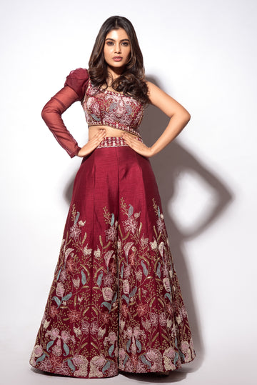 Ruby Red Embroidered Jumpsuit