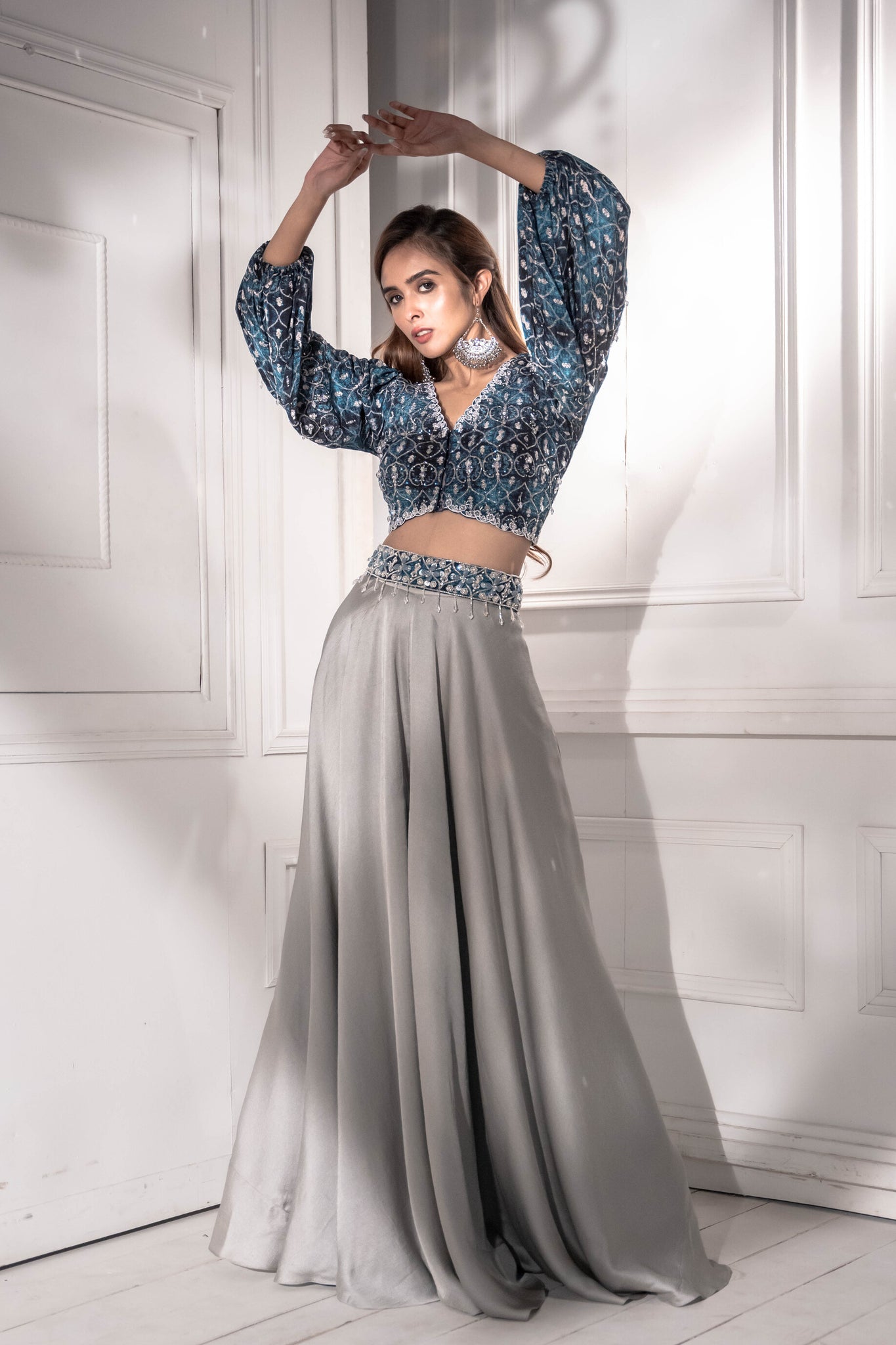 Printed Blue Pant Lehenga
