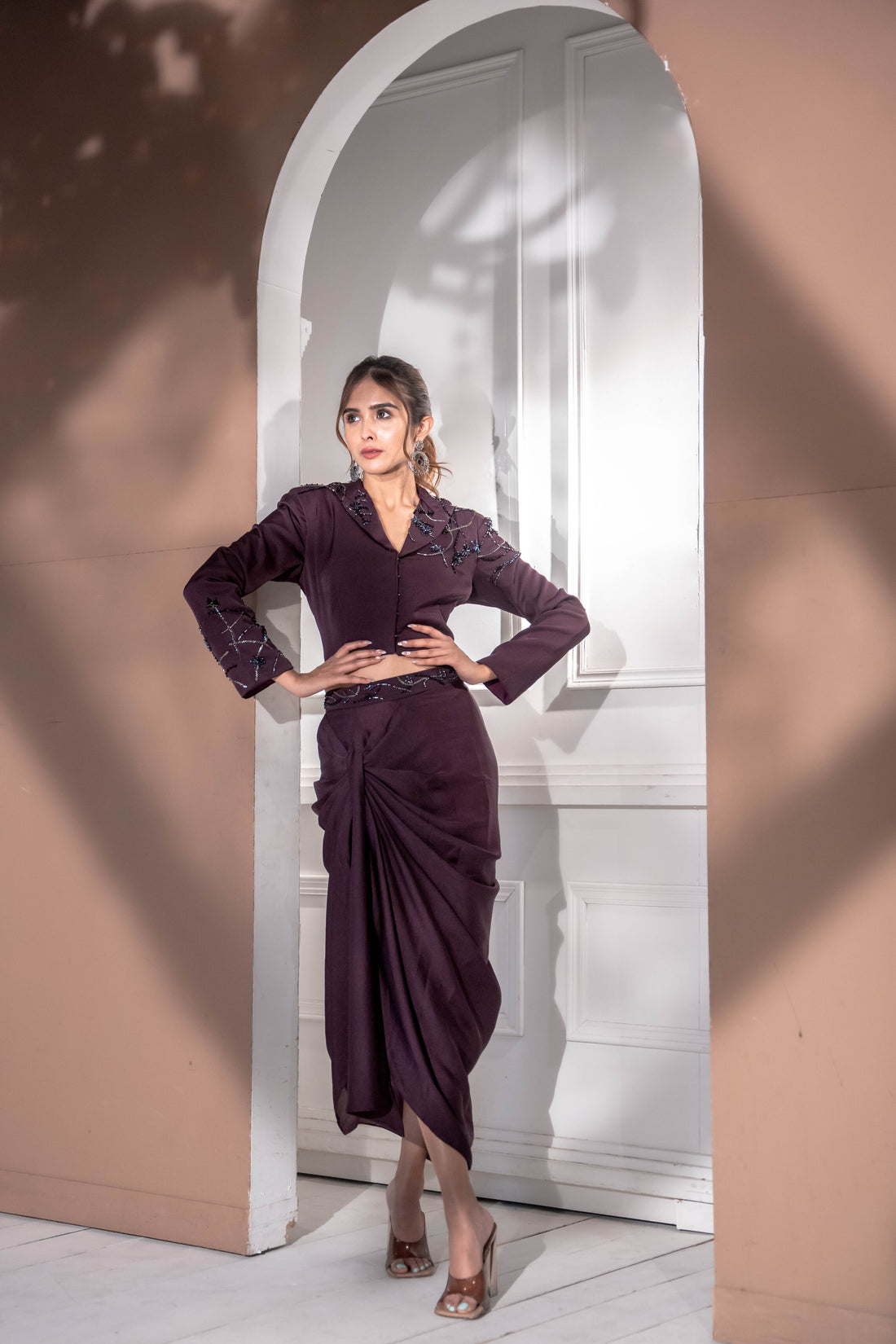 Wine Embellished Co-ord Set