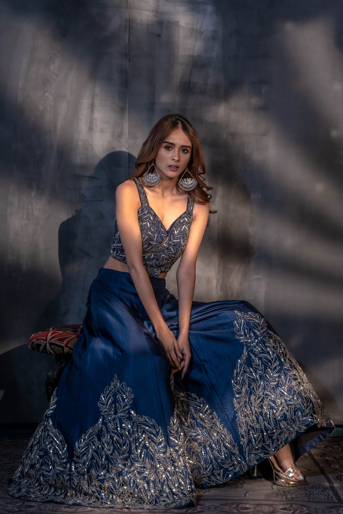 Navy Blue Embroidered Jumpsuit