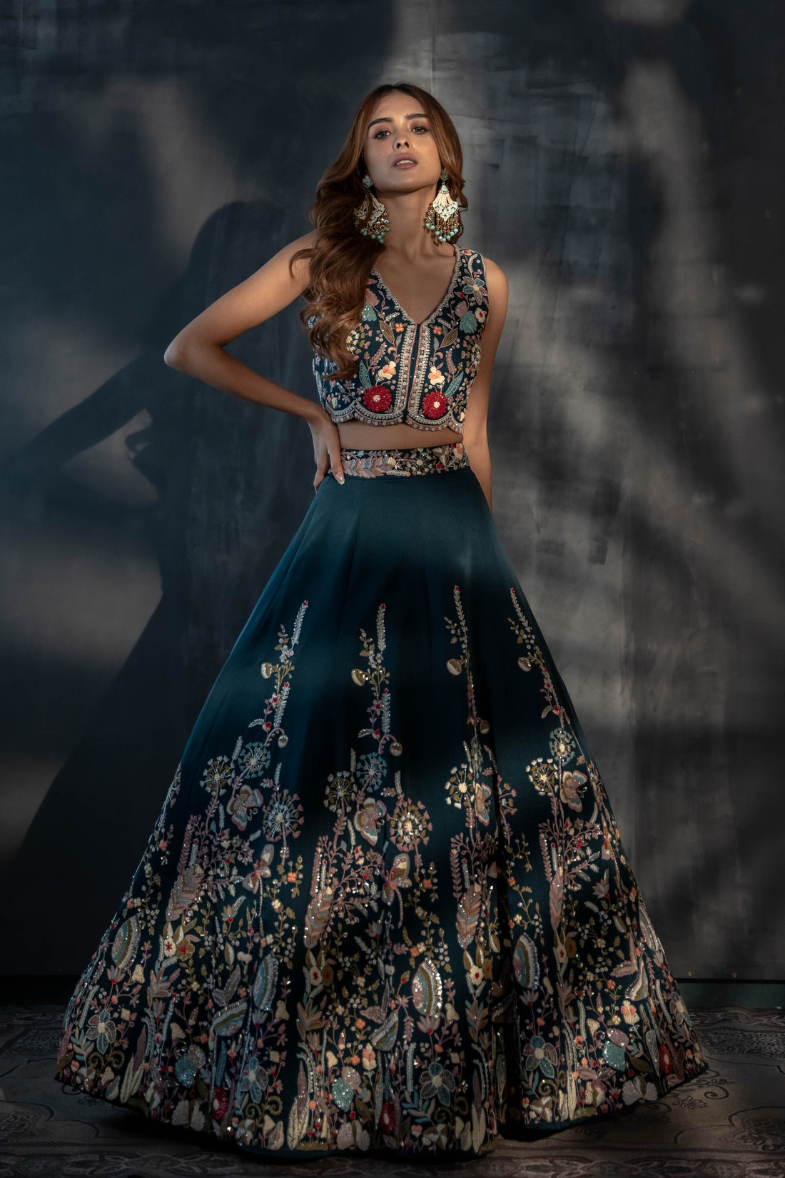 Teal Embroidered Lehenga