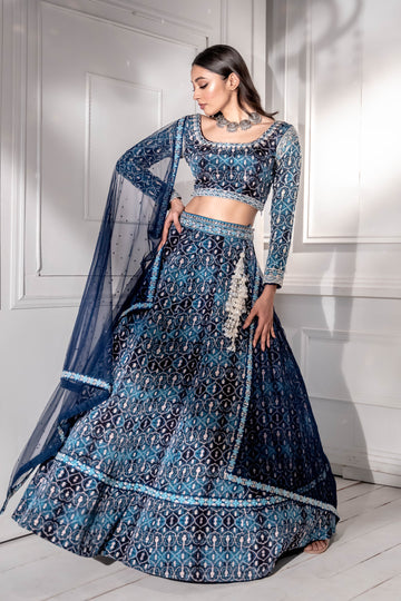 Printed Blue Lehenga