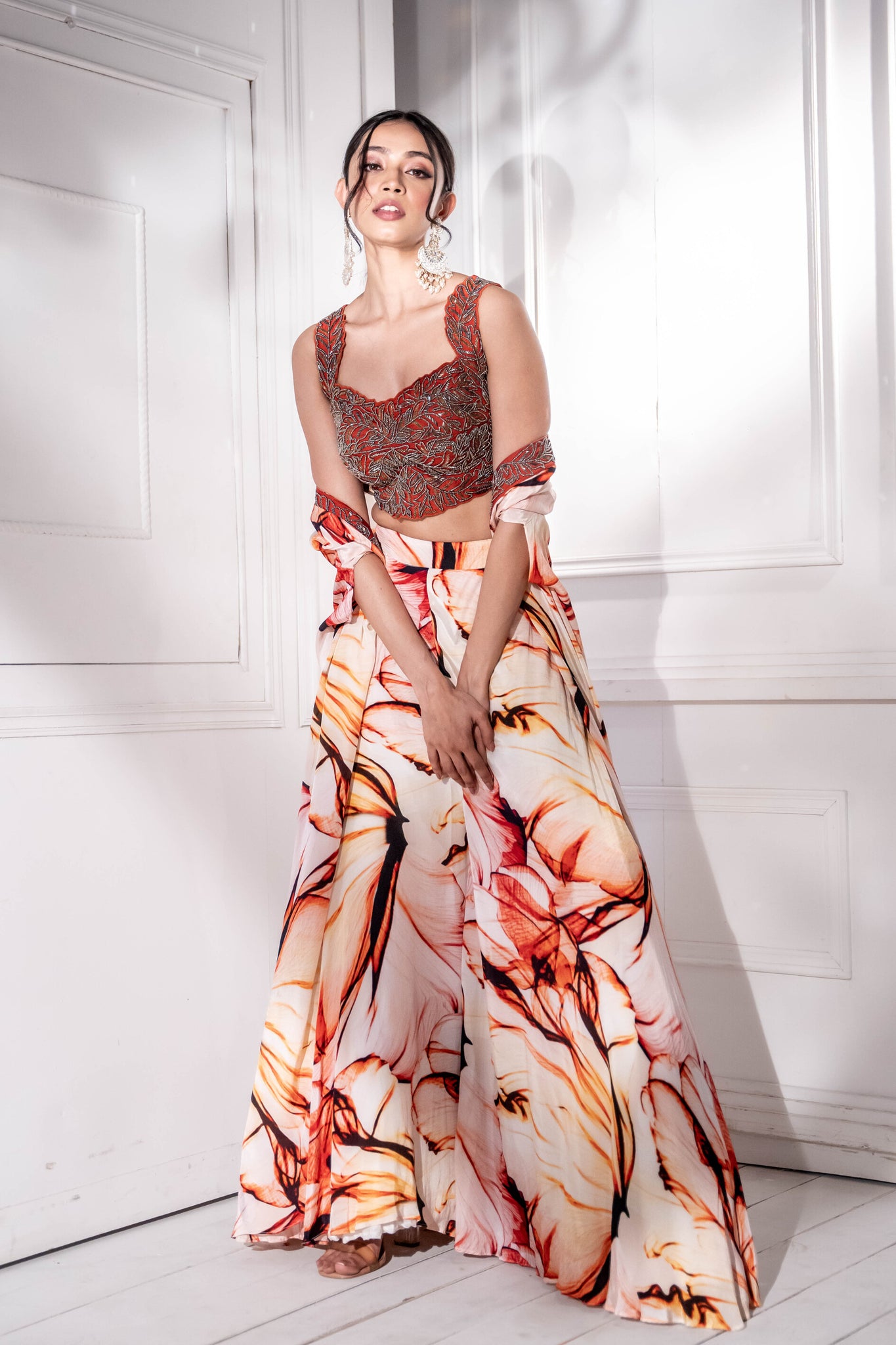 Coral Printed Cape Set