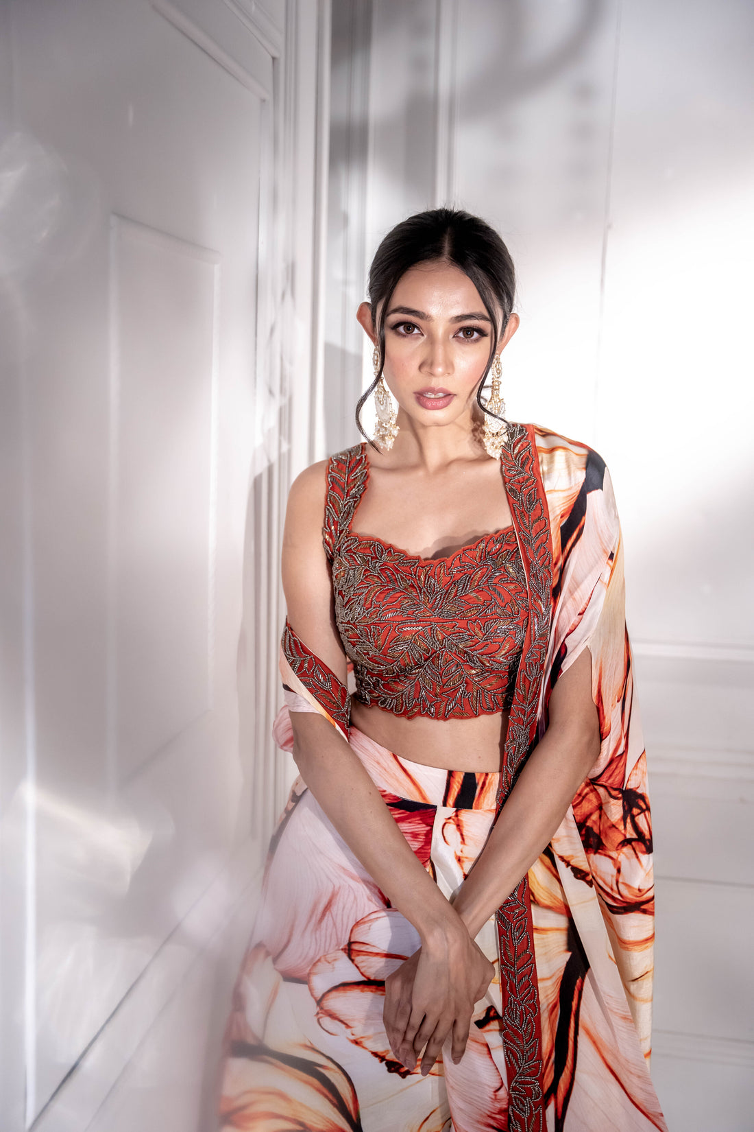 Coral Printed Cape Set