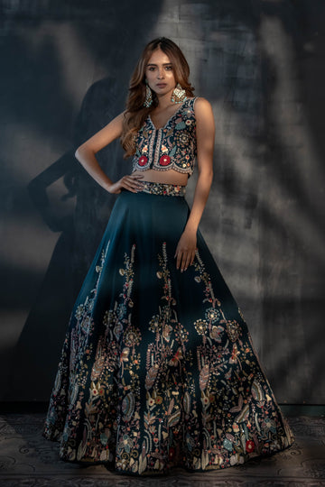 Teal Embroidered Lehenga