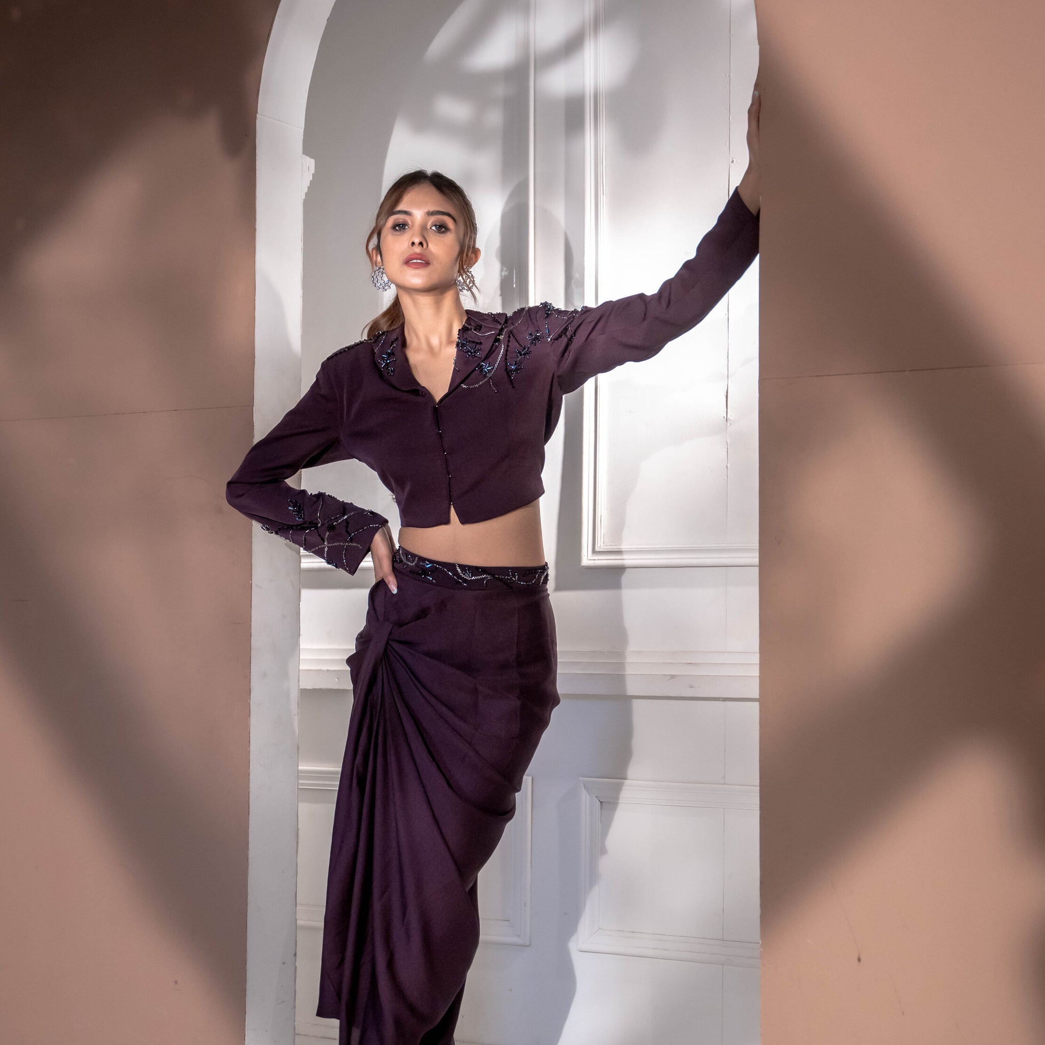 Wine Embellished Co-ord Set