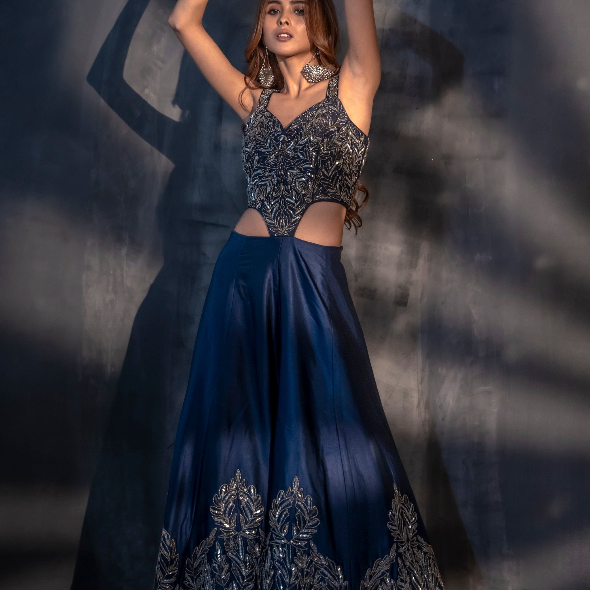 Navy Blue Embroidered Jumpsuit