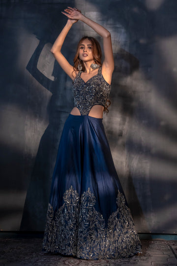 Navy Blue Embroidered Jumpsuit
