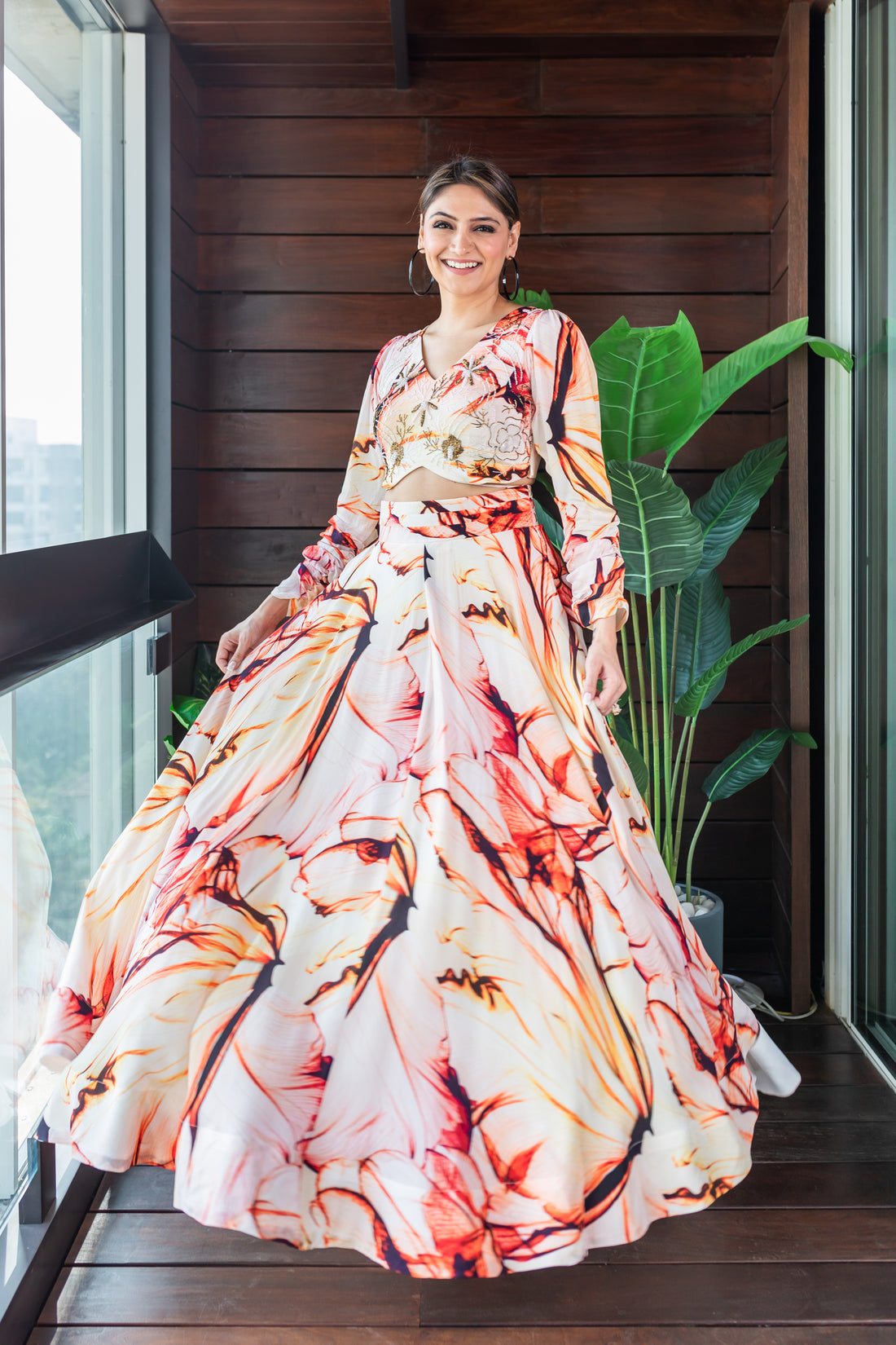 Richa Begani - Coral Printed Lehenga Set