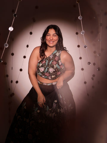 Sakshi Sindwani - Black Embroidered Lehenga Set